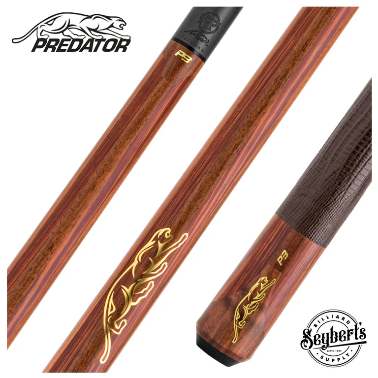 Predator P3 Prowler Rosewood with Rengas Stripes Pool Cue with Brown Lizard Grain Leather Wrap - Uniloc